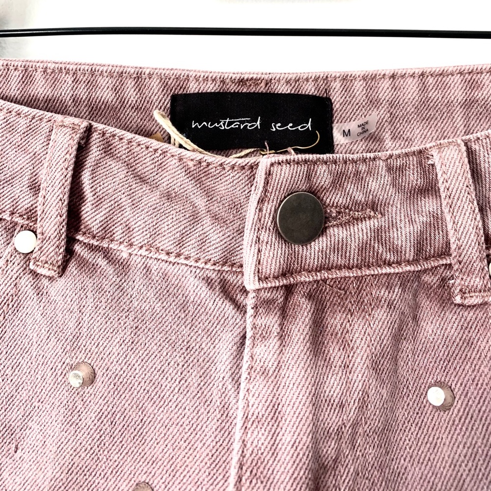 1 left - Mauve Denim Distressed Studded Shorts - Picture 2 of 8